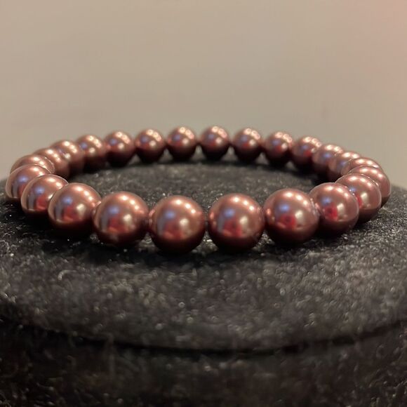 Retro-1990s-copper colored beaded stackable stretch bracelet - Picture 2 of 9